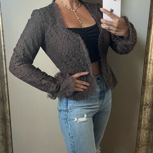 Tahari lace peplum jacket hook eye closure fall autumn top size 4 career office